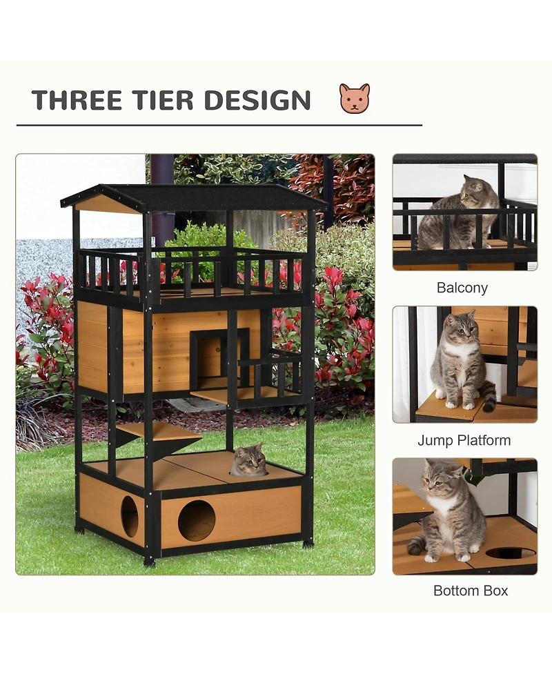 Zeus & Ruta Outdoor Multi-Cat Haven with Solid Wood, Asphalt Roof, Escape Doors, Condo Platform, Elevated Design