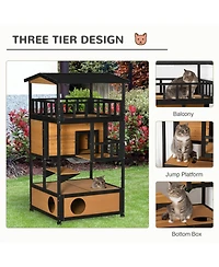 Zeus & Ruta Outdoor Multi-Cat Haven with Solid Wood, Asphalt Roof, Escape Doors, Condo Platform, Elevated Design