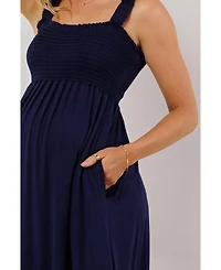 Hello Miz Maternity Smocked Bodice Sleeveless Dress with Ruffle Straps