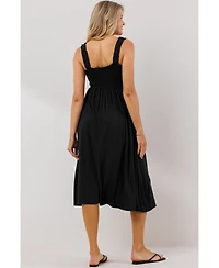 Hello Miz Maternity Smocked Bodice Sleeveless Dress with Ruffle Straps