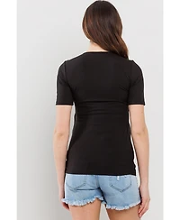 Hello Miz Maternity Short Sleeve Ribbed Crossover Nursing T-Shirt