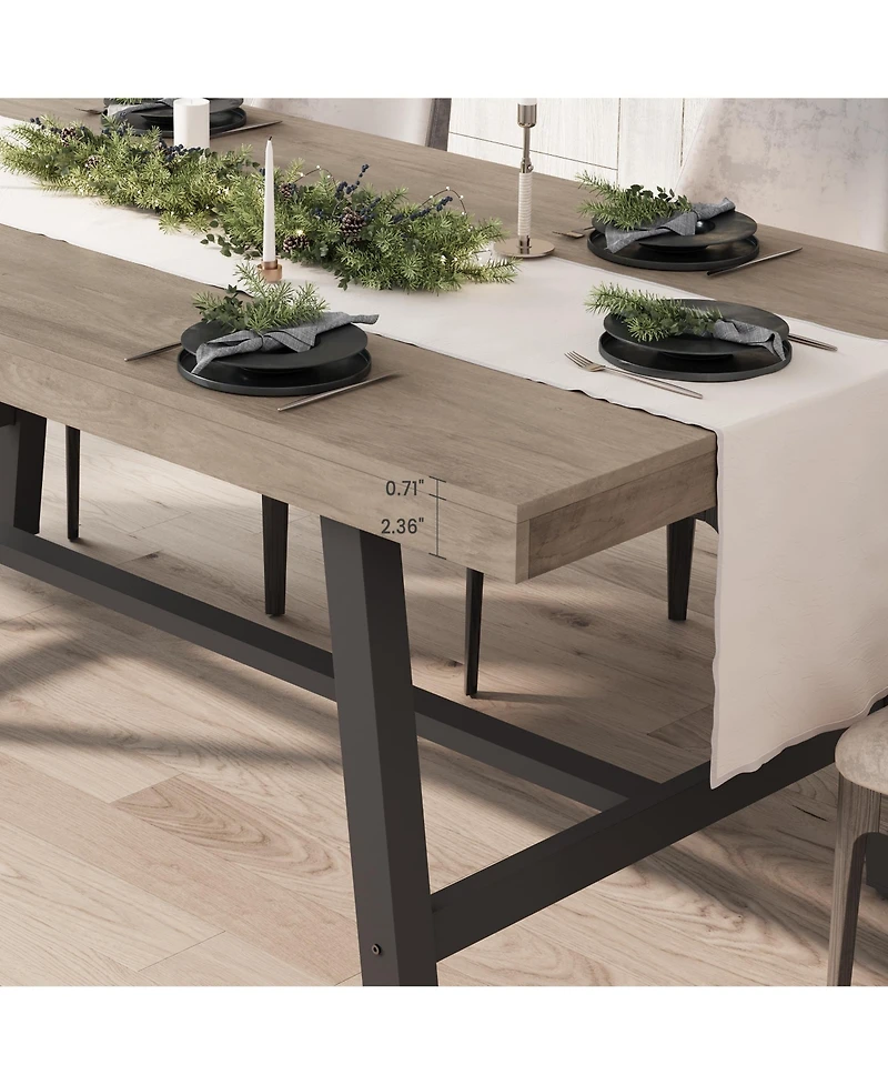 homfan Industrial Dining Table for 6-8, 70.87'' Rectangular Table, Black Metal Frame, Rustic Wood Top, Modern Furniture Home, Living Room, Patio