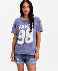 Rebellious One Juniors' Cotton Paris 98 Mineral Wash Boyfriend Tee