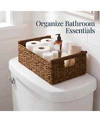 Best Choice Products Wicker Storage Basket, Shelf Basket w/ Wooden Handles, Rectangular Bin