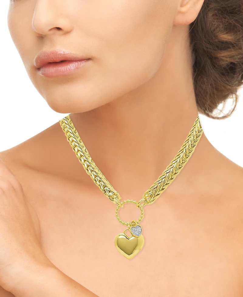 Macy's Diamond Accent 0.005 ct. t. w. Heart Charm Pendant, 16''+2'' Extender Wheat Chain Necklace