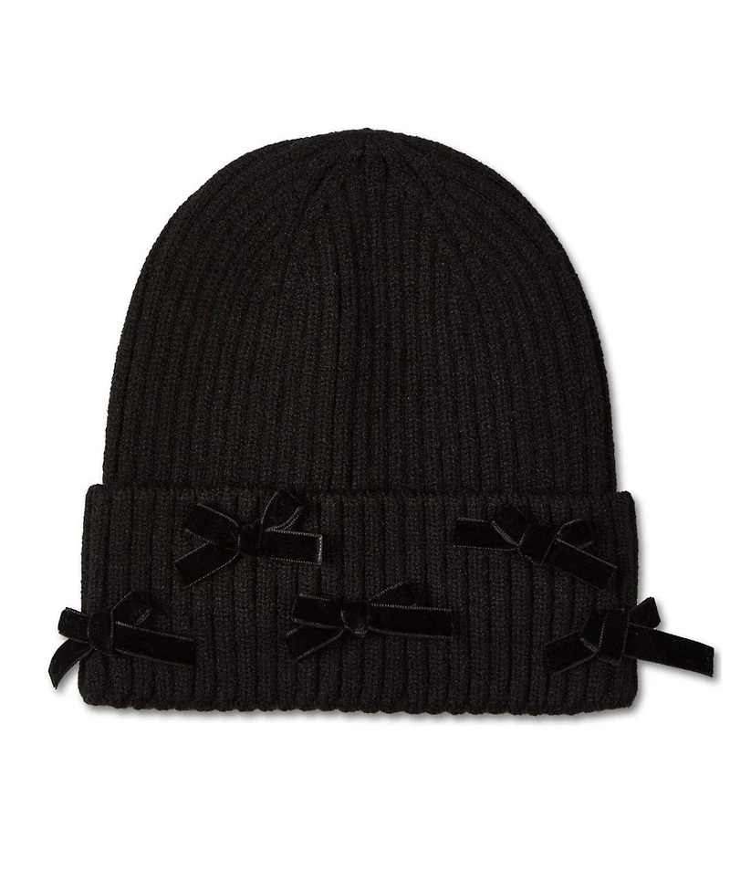 MeMoi Kids Ribbed "All-Over Bows" Rayon-Blend Cuffed Beanie