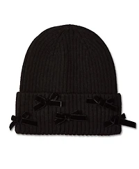 MeMoi Kids Ribbed "All-Over Bows" Rayon-Blend Cuffed Beanie