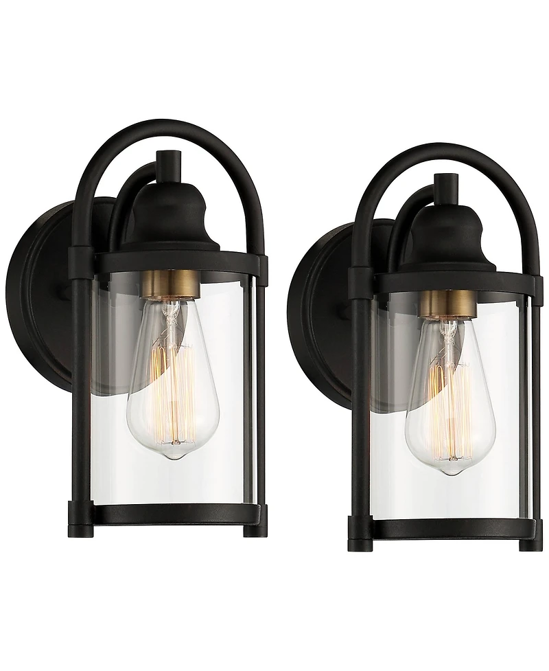 John Timberland Avani Modern Outdoor Wall Light Fixtures Set of 2 Black Metal 10 1/4" Clear Glass for Post Exterior Barn Deck House Porch Yard Patio