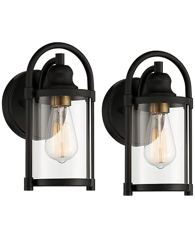 John Timberland Avani Modern Outdoor Wall Light Fixtures Set of 2 Black Metal 10 1/4" Clear Glass for Post Exterior Barn Deck House Porch Yard Patio