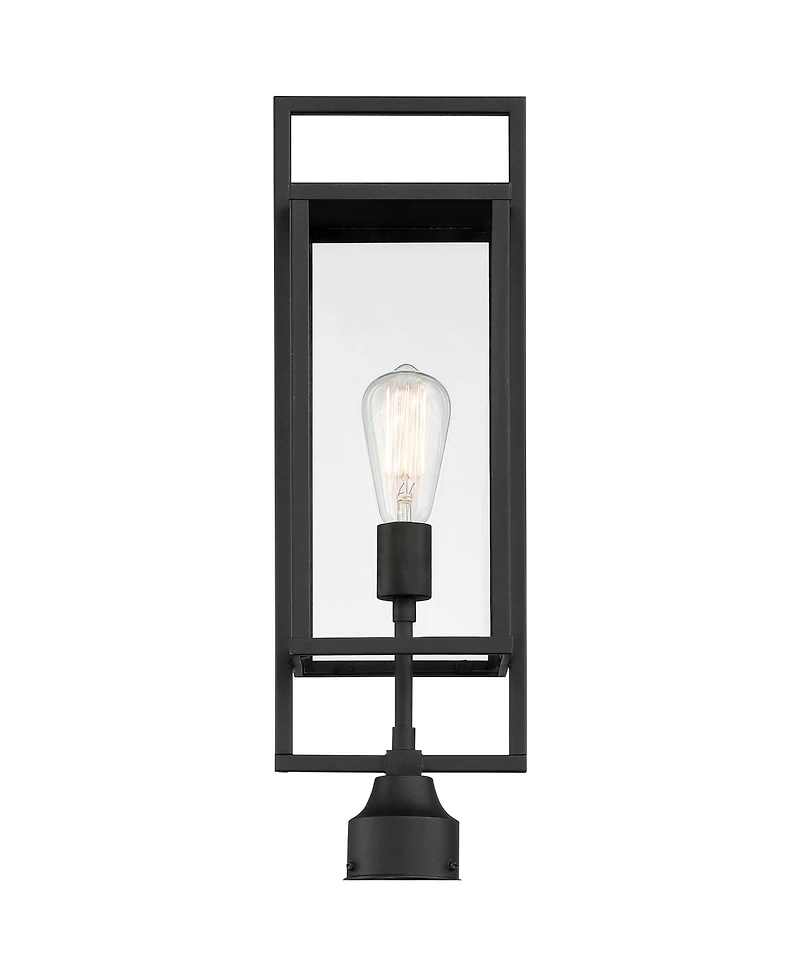 Possini Euro Design Jericho 22" High Modern Outdoor Post Light Fixture Pole Porch with Pier Mount Adapter Black Metal Glass Shade