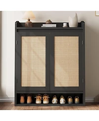 gaomon 5-Tier Wooden Shoe Cabinet with 2 Rattan Doors and Adjustable Shelves