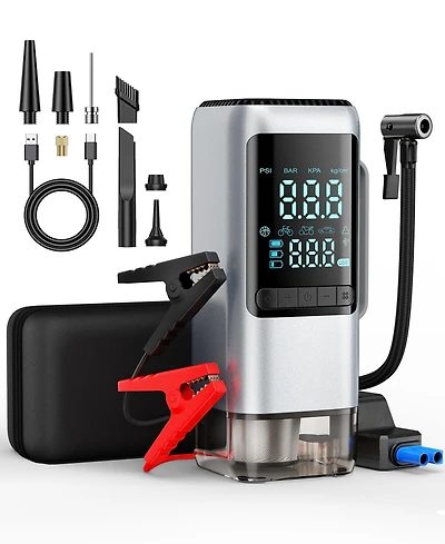 Sugift 4-in-1 Portable Car Jump Starter with Air Compressor 150 Psi and Vacuum Cleaner 12V 1000A with Led Emergency Light Power Bank
