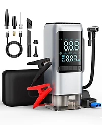 Sugift 4-in-1 Portable Car Jump Starter with Air Compressor 150 Psi and Vacuum Cleaner 12V 1000A with Led Emergency Light Power Bank