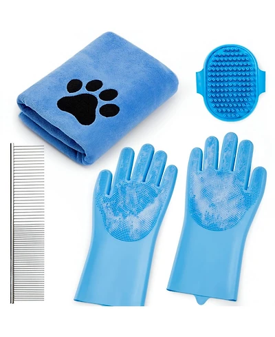 Aronkl Pet Bath Grooming Kit with Shampoo Brush Washing Gloves Comb Quick Dry Towel for Dogs Cats