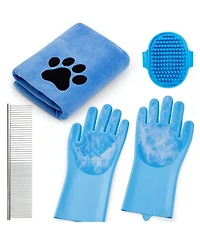 Aronkl Pet Bath Grooming Kit with Shampoo Brush Washing Gloves Comb Quick Dry Towel for Dogs Cats