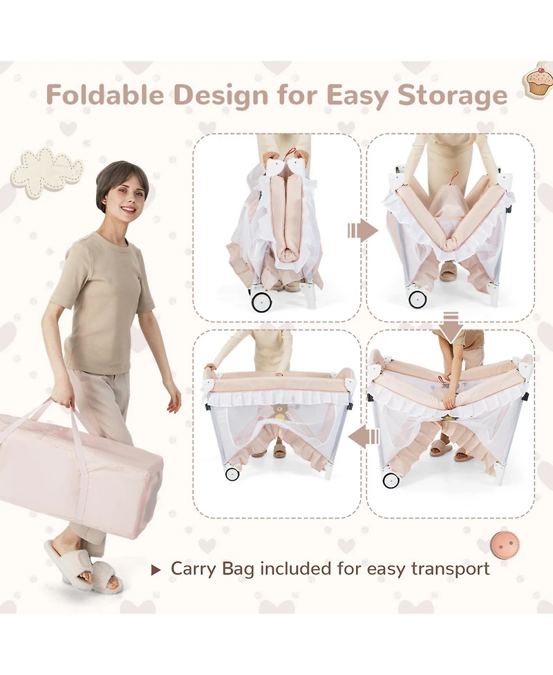 Sugift Convertible Baby Bassinet with Changing Table and Mesh Net