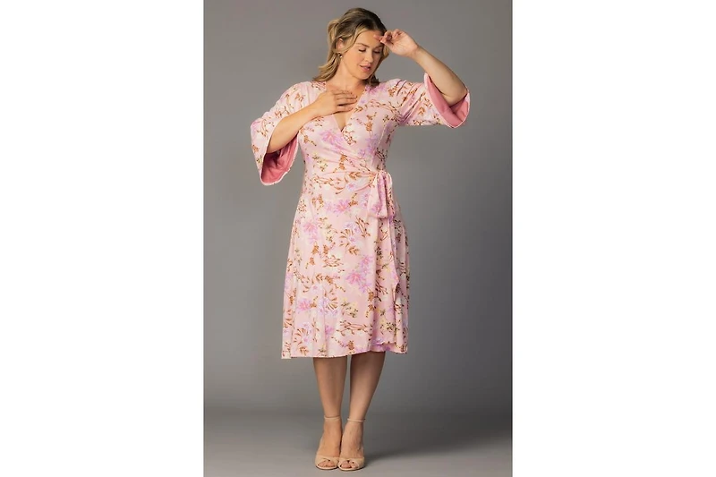 Kiyonna Plus Gemini Wrap Dress with Contrast Lined Sleeves