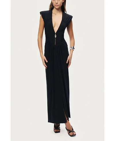 Nocturne Women's Ruched Deep V-Neck Maxi Dress
