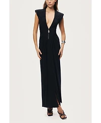 Nocturne Women's Ruched Deep V-Neck Maxi Dress
