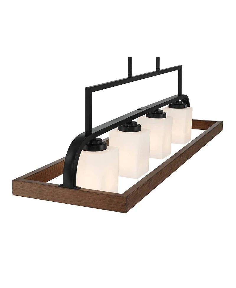 Possini Euro Design Spearhead Wood Linear Pendant Chandelier 42" Wide Modern White Glass 4-Light Dining Room Kitchen Island