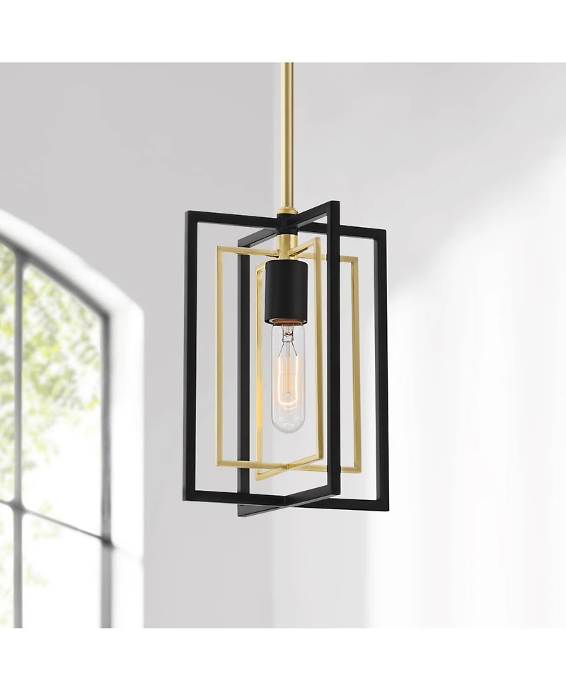 Possini Euro Design Nima Black Gold Mini Pendant Light 8" Wide Modern Open Rectangle Metal Fixture for Dining Room Kitchen Island