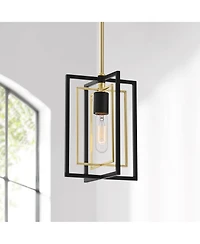Possini Euro Design Nima Black Gold Mini Pendant Light 8" Wide Modern Open Rectangle Metal Fixture for Dining Room Kitchen Island