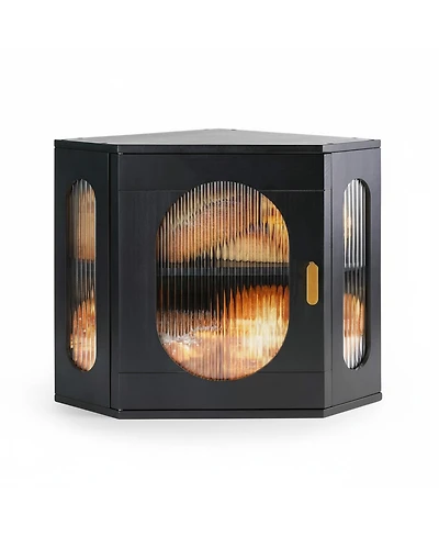 Yigii Wooden Bread Box 2 Layer Corner Storage Adjustable Divider Magnetic Closure Farmhouse Vintage