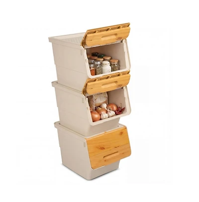 Gouun 3 Pieces Storage Bins on Wheels Stackable Plastic Boxes with Stay-Open Lid Small