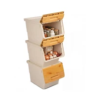 Gouun 3 Pieces Storage Bins on Wheels Stackable Plastic Boxes with Stay-Open Lid Small