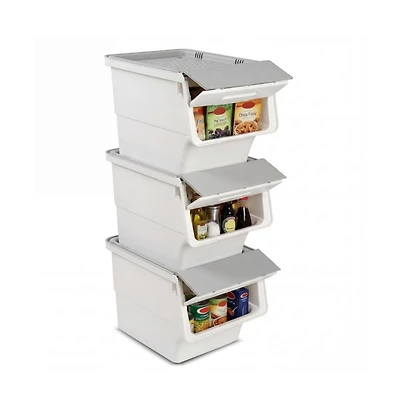 Gouun 3 Pieces Storage Bins on Wheels Stackable Plastic Boxes with Stay-Open Lid Medium