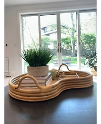 Wicker Village Lily Pad Rattan Serving Tray | Handmade Natural Woven Tray with Handles for Coffee Table and Ottoman | Large 28x20 in
