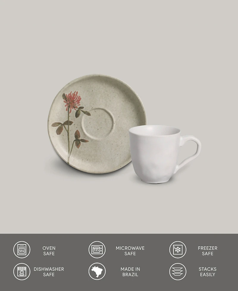 Porto Brasil Campestre Stoneware Coffee Cup and Saucer Set, Service for 6