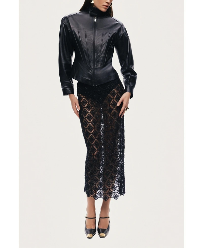 Nocturne Women's Zip-Front Fitted Leather Jacket