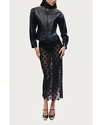 Nocturne Women's Zip-Front Fitted Leather Jacket