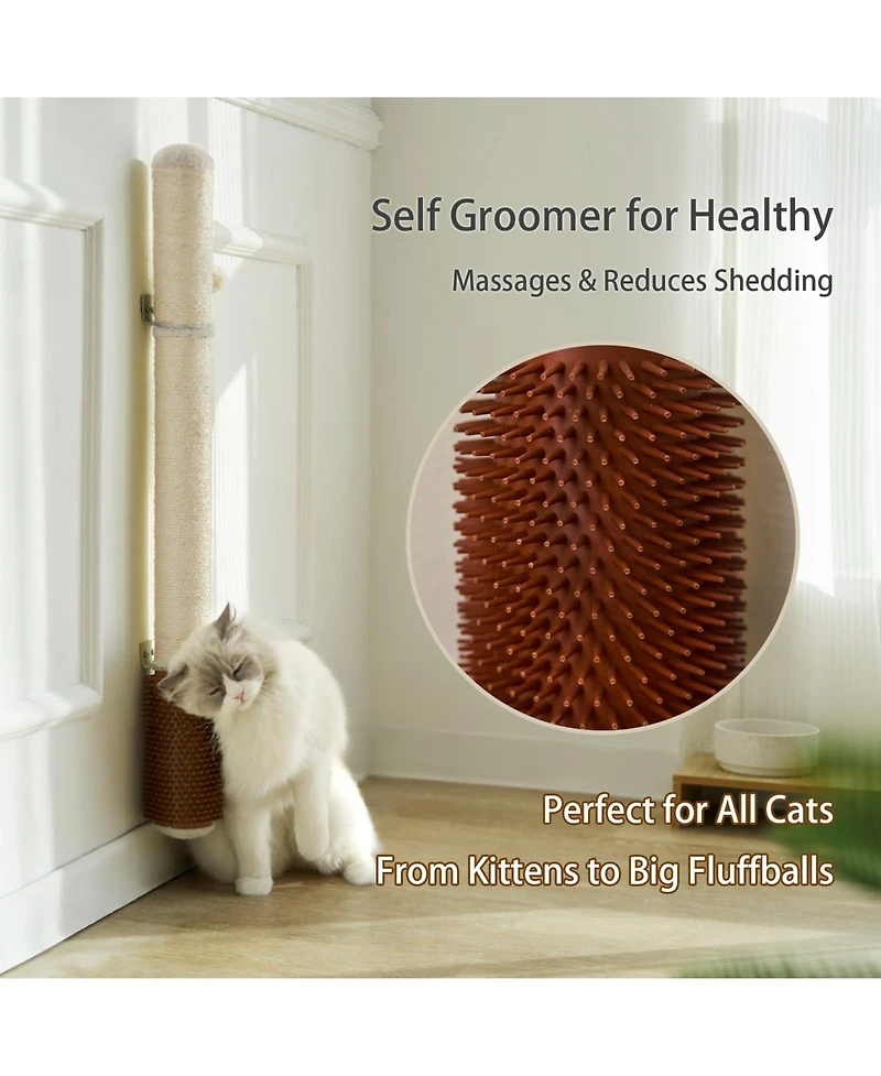 Aronkl Wall Mounted Cat Scratcher 35" Extra-Tall Vertical Sisal Large Cats Space-Saving Hanging Ball Cactus Design