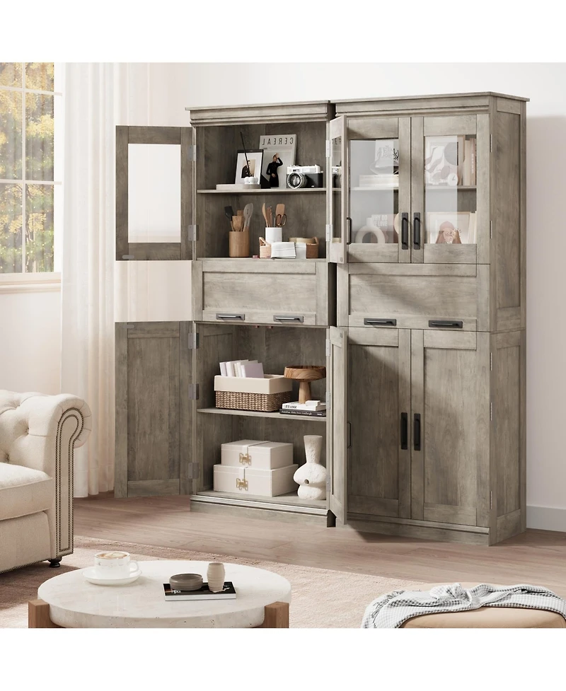 homfan 67" Tall Bathroom Storage Cabinet with 4 Doors, Flip Glass Drawer, Adjustable Shelves, Freestanding Organizer