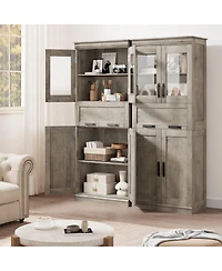 homfan 67" Tall Bathroom Storage Cabinet with 4 Doors, Flip Glass Drawer, Adjustable Shelves, Freestanding Organizer
