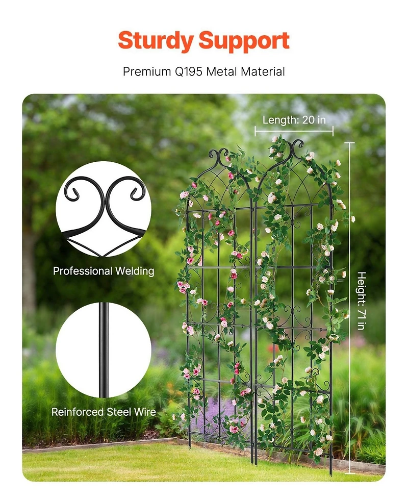 Gouun Metal Garden Trellis for Climbing Plants, 71 x 20 in 2-Pack Rustproof Powder-Coated Plant Support