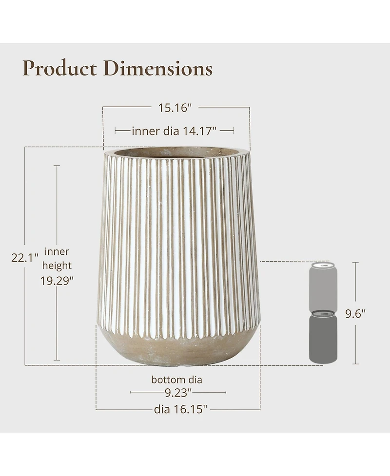LuxenHome 16.1-Inch Round Brown and White Striped MgO Planter