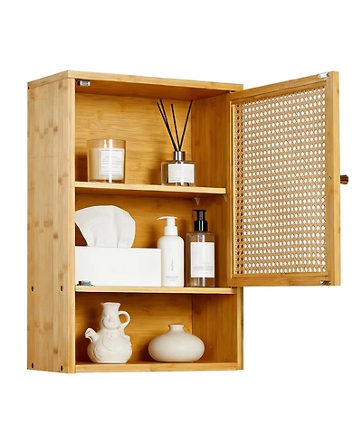 homfan Space-Saving Bamboo Bathroom Wall Cabinet – Adjustable Shelf – Over Toilet Storage Organizer