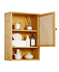 homfan Space-Saving Bamboo Bathroom Wall Cabinet – Adjustable Shelf – Over Toilet Storage Organizer