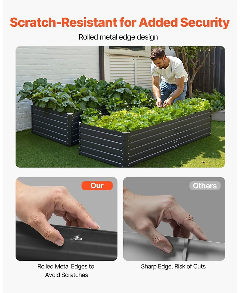 Gouun Large Galvalume Raised Garden Bed, 6.7 x 3 x 1.5 ft Metal Planter Box with Rolled Edges