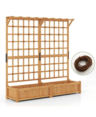 Gouun 71 in Wooden Planter with Trellis and Hanging Roof, 3-in-1 Fir Wood Garden Station