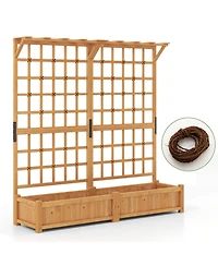 Gouun 71 in Wooden Planter with Trellis and Hanging Roof, 3-in-1 Fir Wood Garden Station