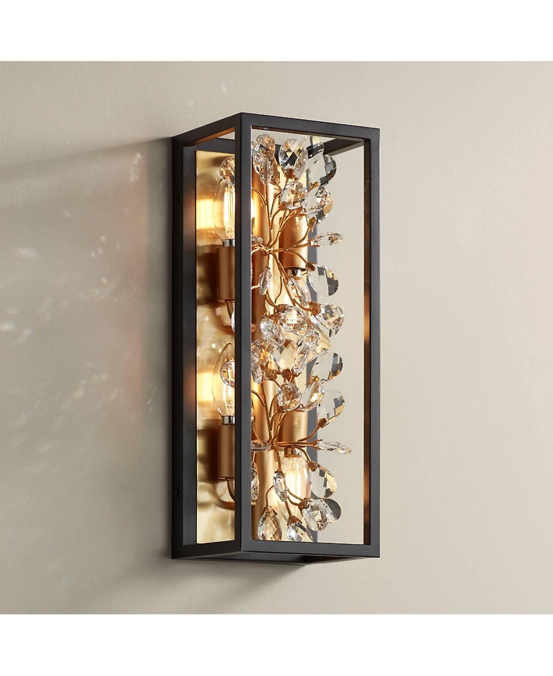Possini Euro Design Carrine Modern Wall Light Sconce Sand Hardwire -Light Fixture Crystal Flower for Living Room
