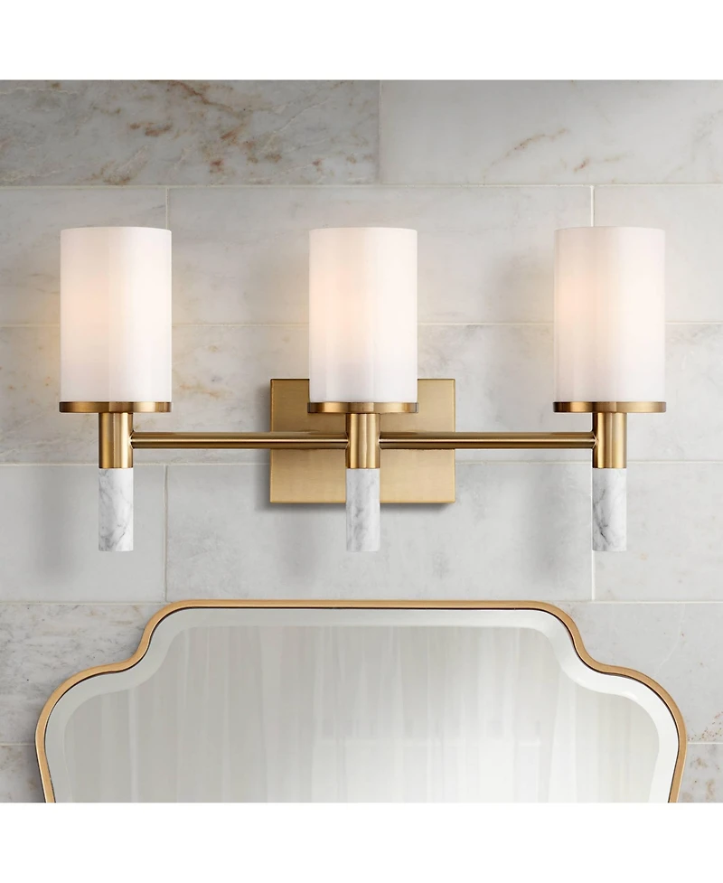 Possini Euro Design Lucius High Modern 3 Light Bathroom Vanity Wall Lamp Light Fixture Mount Hardwired Soft