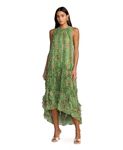 Mac Duggal Women's Sleeveless Floral Chiffon Midi Dress with Ruffles