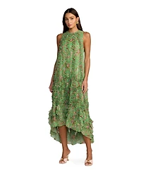 Mac Duggal Women's Sleeveless Floral Chiffon Midi Dress with Ruffles