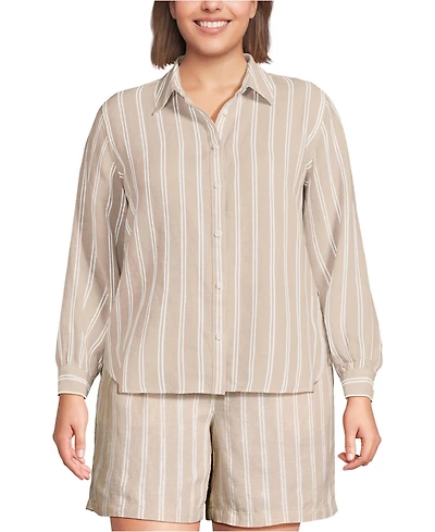 Lands' End Plus Linen Long Sleeve Feminine Shirt
