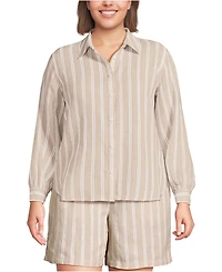 Lands' End Plus Linen Long Sleeve Feminine Shirt